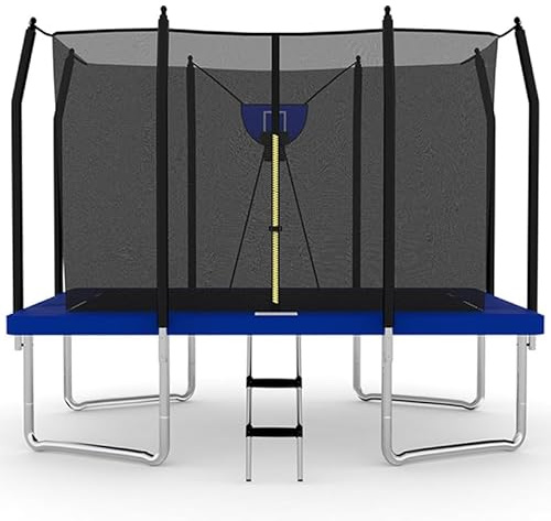 BodyTrain 10x12ft Rectangular Trampoline with Safety Enclosure Ladder & Basketball Game (Blue)