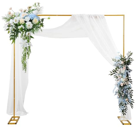 Hochzeitsbogen Hintergrundständer, Goldener Metallrahmen Quadratisch Ballonbogen Gestell Blumenrahmen Hintergrund für Hochzeitszeremonie, Fotoautomaten, Party Dekoration (2.5x2.5M)