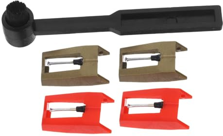 Mikinona Kit de Accessoires pour Platine Vinyle avec Aiguilles Rouge et Or Brosse de Nettoyage Antistatique pour Phonographe Remplacement pour Tourne-Disque DJ et Vinyle