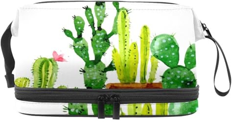 VAPOKF Watercolor Succulent Cactus Potted Cosmetic Bag for Women and Girls, Travel Toiletry Bag Makeup Handy Pouch Organizer Bag with Brush Compartment