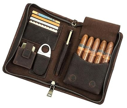 Liwankaqi Zigarrenetui,Zigarren Humidor für 5 Zigarren aus Hochwertigem Leder gefertigt,Humidore für Anlässe Freund, Ehemann, Valentinstag und mehr (nur leeres Etui) 8,3 x 5,5 x 1,2 Zoll