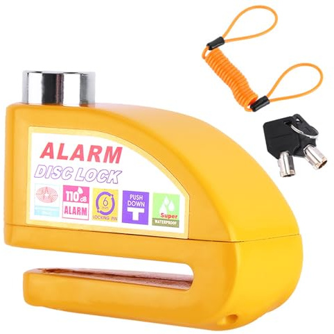 Confozen Antivol Moto avec Alarme 130dB, Bloque Disque en Alliage de Zinc, Mini U Verrouillage Sécurisé, Jaune, 85x56x31mm, Homologué SRA pour Scooter et Moto