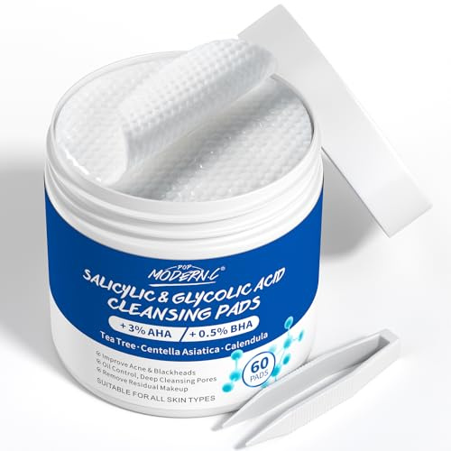 Disques Nettoyants pour le Visage à Base D'Acide Salicylique et D'Acide Glycolique, Disques Exfoliants à L'Arbre à Thé, Exfoliation, ContrôLe du SéBum, ÉLimination des Points Noirs et de L'Acné