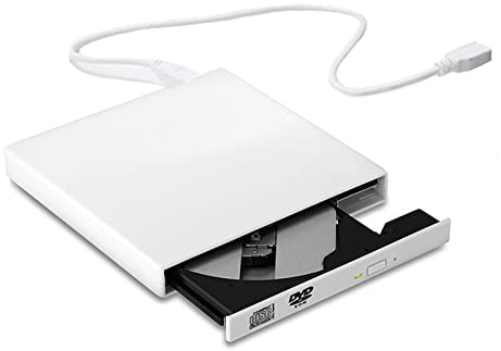 BGAZA Externe DVD Lecteur Optique CD ROM USB 2.0 Joueur CD-RW Enregistreur de Lecteur d'écrivain de brûleur portatil for Ordinateur Portable PC(Blanc)