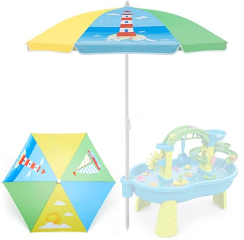 Sweetude Water Table Umbrella (Table Not Included), Kids Seaside Beach Umbrella Picnic Canopy for Summer Toddlers Sand Beach Camping Garden Outdoor Pool Shade Party Supply