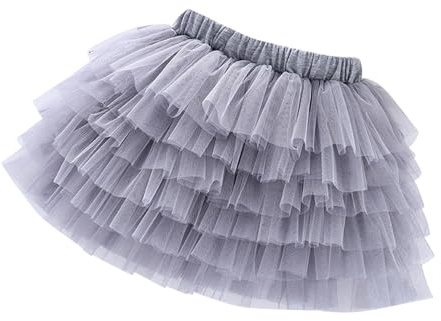 Qzeanxy Mädchen Rock Grau Karneval Party Tutu Kurz Elastisch Elastisch Petticoat Ballet Ballerina Kostüm Fasching Cosplay Tanzkleid Tüll Rock A06 140