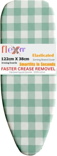 Flexitt Smart Elasticated Ironing Board Cover with felt pad layer for boards upto 122cm x 38cm - Easyfit soft and heat resistant