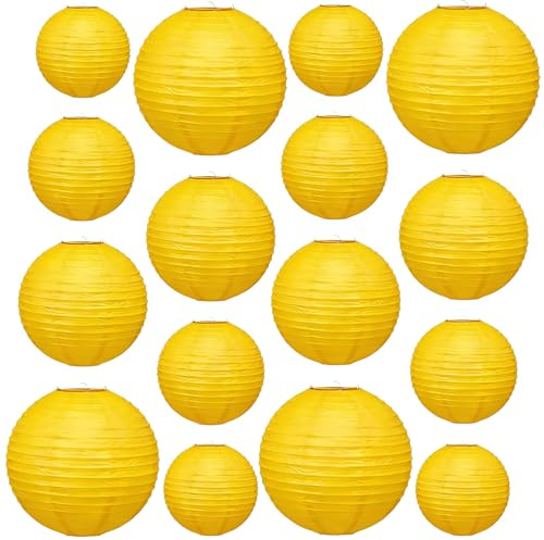 16 Gelb Papierlaternen, Papierlampions Runde, 4 Größen (4/6/8/10 Zoll) | Chinese Runde Papier Laterne, Lampenschirm aus handbemaltem Papier, Verwendet für Malerei und Dekoration