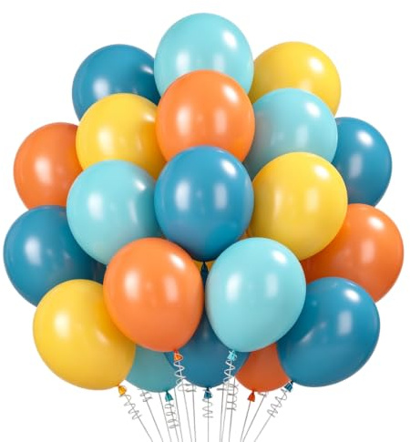 Luftballons Blau Orange, 30 Stück Retro Blaue Gelb Luftballon, 12 Zoll Orange Helium Ballons für Geburtstag Hochzeit Graduierung Babyparty Brautparty Verlobung