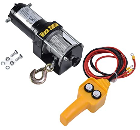 Garosa Verricello Elettrico 12V Kit Verricello con Fune in Acciaio 3000LBS Ingranaggio Planetario in Acciaio Legato Freno Automatico per Recupero Traino Fuoristrada ATV UTV con Motore da 1,1 KW