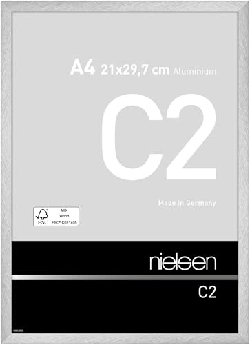 nielsen Aluminium Bilderrahmen C2, 21 x 29,7 cm (A4), Silber | Aluminium Dokumentenrahmen im Hoch- & Querformat zum Aufhängen Silber gebürstet Echtglas
