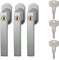 Abus Fg210 Maniglia con Blocco Antifurto, Set di 3, Serratura a Spinta con Cilindro per Finestre, Chiave Maestra, Livello di Sicurezza: 3, 59488, Argento