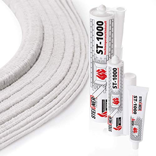 STEIGNER Cordone Isolante in fibra ceramica SKD01-10, con colla sigillante per montaggio termico resistente alla temperatura fino a 1260 ° C, 10x10 mm, 10 m