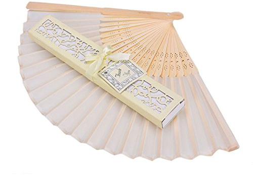 Gemini_mall® Ivory Hand Held Fans Folding Fan Bamboo Fabric Hand Fan with Gift Box (Ivory)