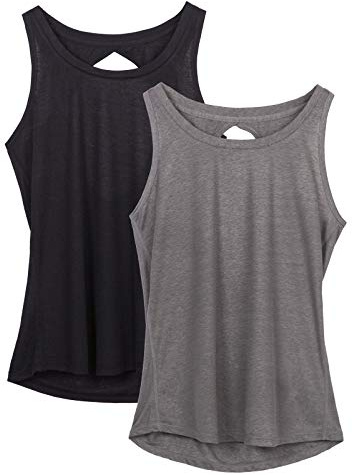 icyzone Damen Sport Top Rückenfrei Fitness Yoga Tank Top Leichte Ärmellos Sommer Casual Shirts, 2er Pack