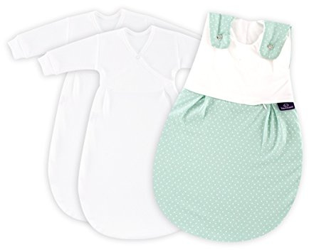 Träumeland S0100357 Babyschlafsack LIEBMICH 3 teilig Set Pünktchen mint, Größe 80/86, mehrfarbig
