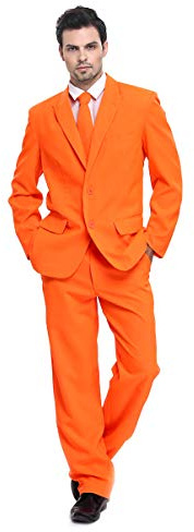 YOU LOOK UGLY TODAY Mens Party Suit Solid Color Jacket Costume Leisure Suit for Holiday Party with Tie & Pants (Orange XL)