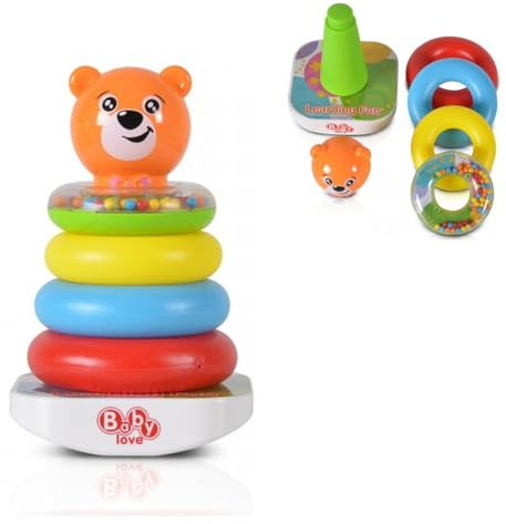 Moni Stapelturm 35785 Bär und Ringe, lustiger Stapelspaß, bunte Stapelpyramide