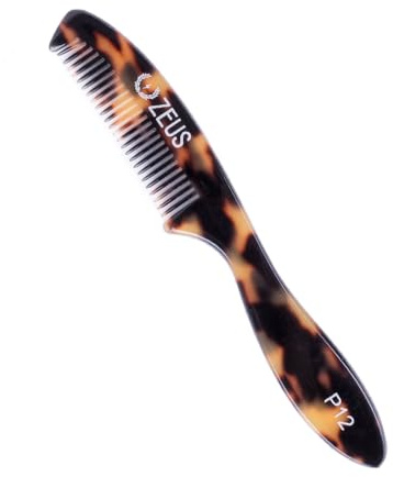ZEUS Large 5” Mustache Comb for Men, Handmade Saw Cut, Long Handle Beard & Mustache Grooming Tool for Precise Styling (Tortoiseshell) P12