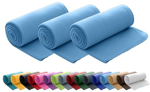 wometo 3er Set Polar Fleecedecke 130x160 Oeko-TEX ca. 400g blau | mit Anti-Pilling und Kettelrand, im praktischen 3er Pack