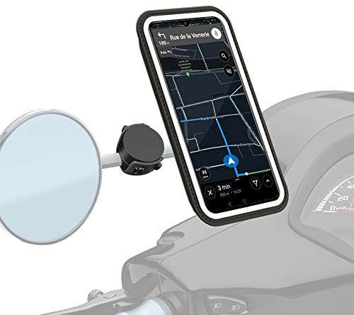 SHAPEHEART innovation française, Support telephone retroviseur scooter moto. Avec pochette magnétique imperméable détachable, anti vibration, tout rétroviseur, compatible toutes marques