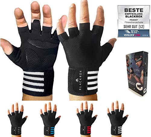 BLACKROX Trainingshandschuhe Vergleichssieger Fitness Handschuhe mit Handgelenkstütze Herren u. Damen, Handschuhe für Kraftsport, Gym Gloves Fitnesshandschuhe, Bodybuilding (Weiß, XL)