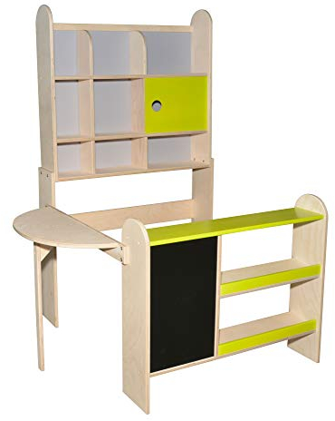 Eichhorn - grüner Kaufladen - mit Schiebetür, Fronttheke, vielen Ablagefächen und beschreibbarer Tafel, aus Lindenholz, ohne Zubehör, unmontiert, 85x79x106 cm, ab 3 Jahren
