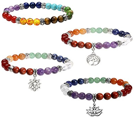 Eigso Chakren Armband Damen Kristallstein Armband mit Anhänger Lotus/Yoga/Lebensbaum Symbol Zeichen