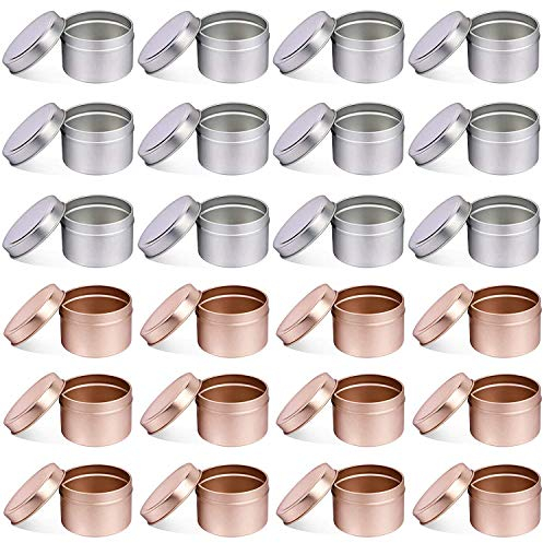 NRANSON 24 tarros de Vela vacíos para Hacer Velas, recipientes Redondos de Metal con Tapas a Granel, latas Reutilizables para Hacer Velas DIY (8OZ,12PCS Plata+12PCS Oro Rosa)