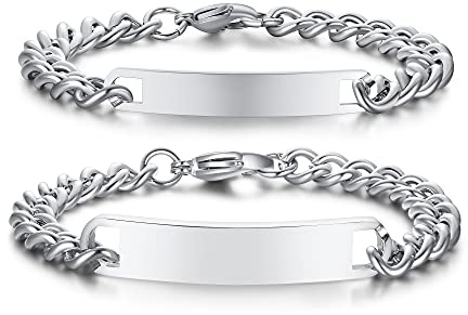 VNOX Pulsera Personalizada Grabada con Nombre para Hombre y Mujer, Esclava de Acero Inoxidable, Pulseras a Juego para Parejas Amigas Familia, Regalo Original (Pack de 1/2/3/4/5 Piezas) Negro Oro