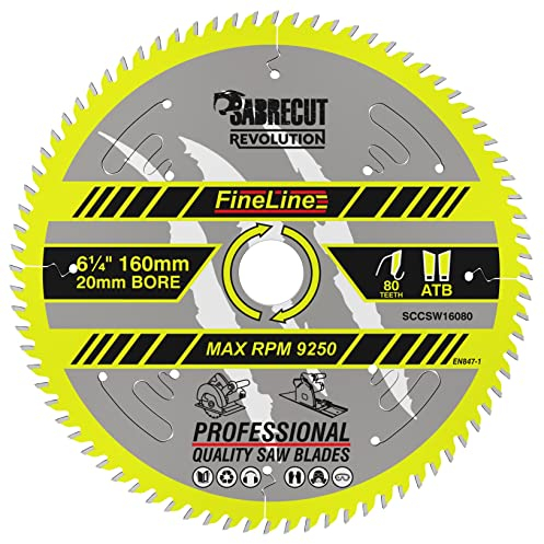 1 x SCCSW16080 SabreCut 160mm 80T x 20mm Bore Fineline Thin Kerf Wood Plywood MDF Chipboard Cross Cutting and Rip Cutting Circular Saw Blade