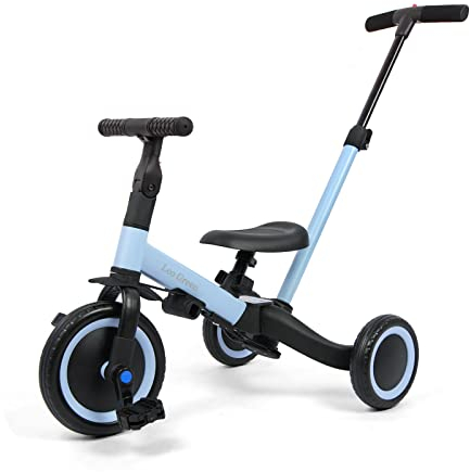 Leogreen 4 in 1 Laufräder, Kinderdreirad mit Schubstange, Laufrad Dreirad, für Kinder ab 1 Jahre bis 3 Jahren, bis zum 25kg, Blau