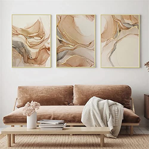 Trayosin 3er Premium Poster Set Gold, Abstrakt Rosenquarz Bilder, Skandinavische Deko, Abstrakte Bilder Wohnzimmer, Ohne Rahmen (40x50cm)