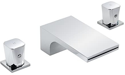 KAPHOME Wasserfall Römische Wannenarmatur Deckmontage Badewannenarmaturen 3 Löcher 2 Griffe mit Wannenfüllhahn für hohen Durchfluss, Chrom, 3Y1MK