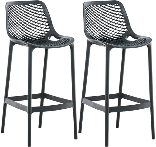 CLP Barhocker 2er Set Garten wetterfest Air, Gartenstühle mit Lehne, Tresenstühle wetterfest UV-beständig aus Kunststoff, bis 160 kg Farbe dunkelgrau