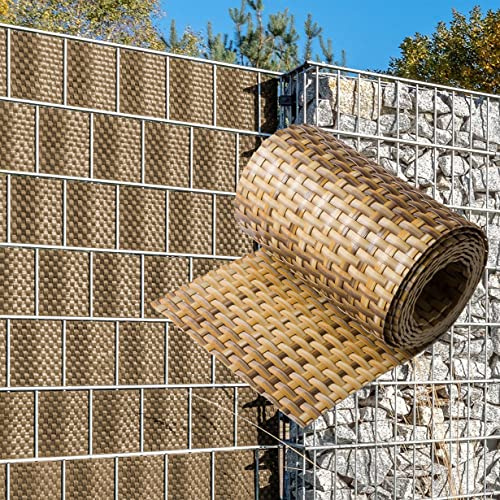 NYVI Polyrattan Sichtschutzstreifen Privafence Braun und Beige 255 x 19 cm 10 Rollen (25,5 Meter) - SPARSETS - Sichtschutz für Doppelstabmatten Zaun - Premium Zaunsichtschutz