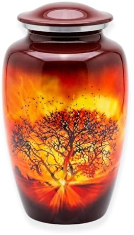 Trupoint Memorials Urnen für menschliche Asche, Baum des Lebens, dekorative Begräbnisurne für Erwachsene Männer und Frauen, großer orangefarbener Sonnenuntergang