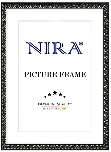 NiRa Massiv Holz Bilderrahmen 33 x 98 cm in Alt-Schwarz Silber | Farbe und Größe wählbar | Rahmen für Poster | Puzzle | Foto collage HD112