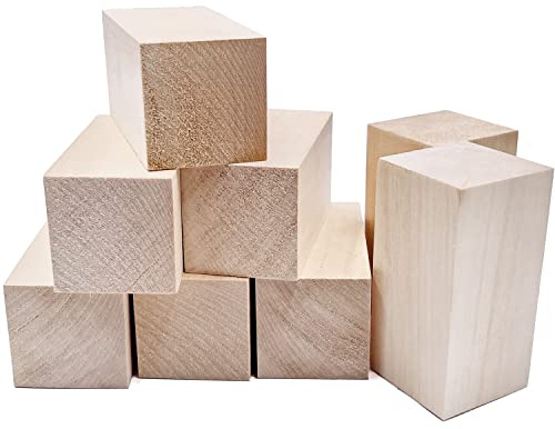 Thiecoc - Juego de bloques de tallado en madera de tilo - 8 piezas, 10x5x5 cm, bloques de madera para tallar