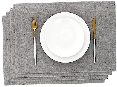 AOKSUNOVA Tischsets Stoff Platzdeckchen Leinen Platzset Grau