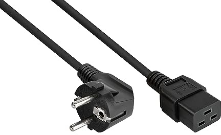 kabelmeister Netzkabel Schutzkontakt-Stecker Typ E+F (90° gewinkelt) an Kaltgeräte-Buchse C19- schwarz - 1,00mm² - 1m