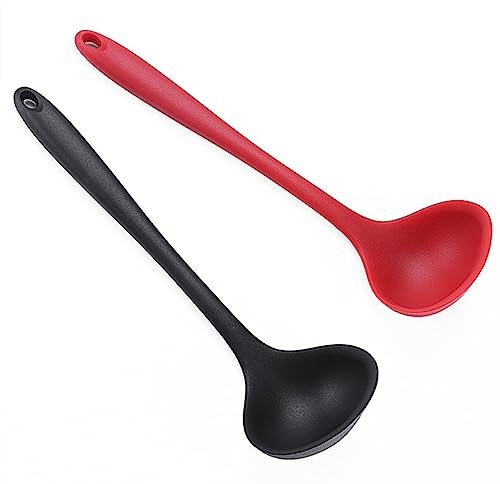 ulafbwur Soup Ladle 2pcs Heat Resistant Silicone Spoon Set Long Handle Non-stick Mixing for Salad Milk Easy to Clean Kitchen Utensil with Hanging Hole Durable Mix Color