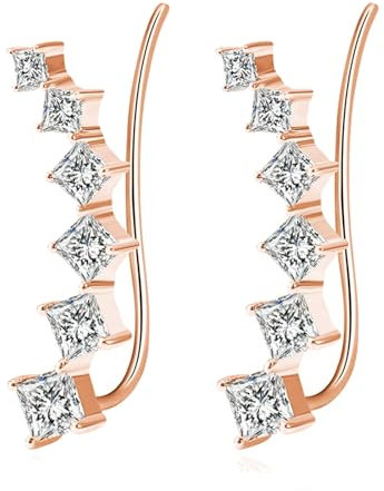 AMDXD 14 Karat Rotgold Ohrringe Weihnachten, Stern Ohrclips mit Quadrat Moissanit F-G, 14K Rosegold Ohrringe Jugendstil Echt Gold Schmuck