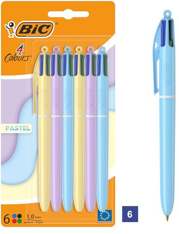 BIC 4 Farben Kugelschreiber Set in Pastell, in verschiedenen Farben, 6er Pack, Ideal für das Büro, das Home Office oder die Schule