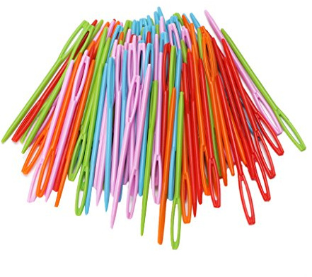 MONOJLY 100 agujas de plástico colorido para niños, 7 cm, para tapicería, lana de coser