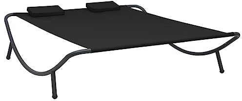 FENLAX Garten-Sonnenliege Stoff Schwarz 200x173x45 cm Doppel Sonnenliege Gartenbett Outdoor Gartenmöbel Liege Komfortable Schlafliege Gartenliege Polyrattan Liegesessel Outdoor Poolliege Outdoor