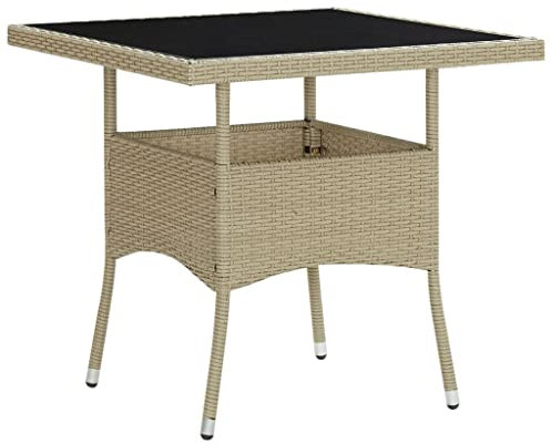 ULUYYUC Gartentisch Garten Bar Tisch Tisch Garten Terrasse EsstischGarten-Esstisch Beige Poly Rattan und Glasgeeignet für Balkone, Terrassen und Laubengänge