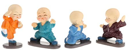 Duiaynke 4er Set Kleine Buddha Mönch Statue Figur Harz Kung Fu Shaolin Mönch Figur Buddhistische Deko