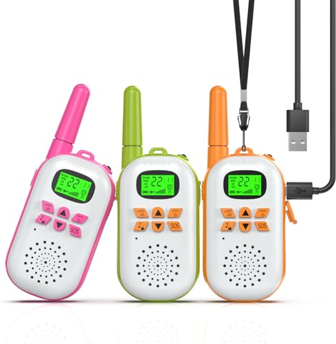 Inspireyes Kids Walkie Talkies, Rechargeable 3 Pack Long Range 2-Way Radios | Toys for Boys Girls Ages 3–12, USB-C Charging Clear Audio, Kid-Friendly Design Camping Hiking Birthday Holiday Christmas Gift