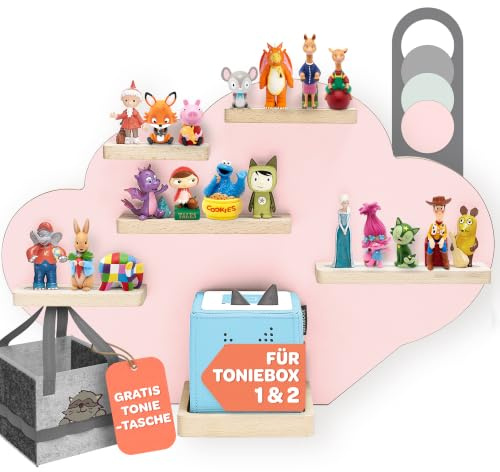 Tonie Regal Wolke - Bis 20 Figuren & Toniebox 1 & 2 Inkl. Toni Tragetasche | Toni Toniebox Wandregal Tonie Regal Mädchen & Jungen für Figuren Aufbewahrung Tonieregal